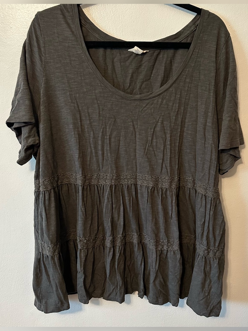 Caslon Green/ Grey Lace Trim Short Sleeve Tunic 3XL